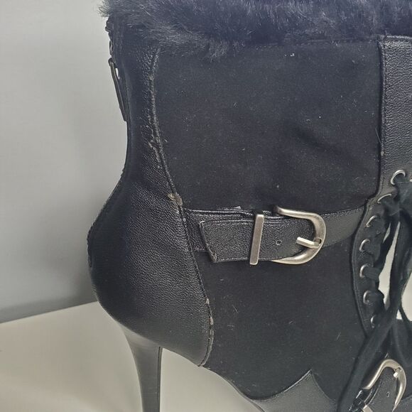 Colin Stuart For Victoria's Secret 9B Booties High Heels Suede Fur Buckle Boots - Picture 5 of 16